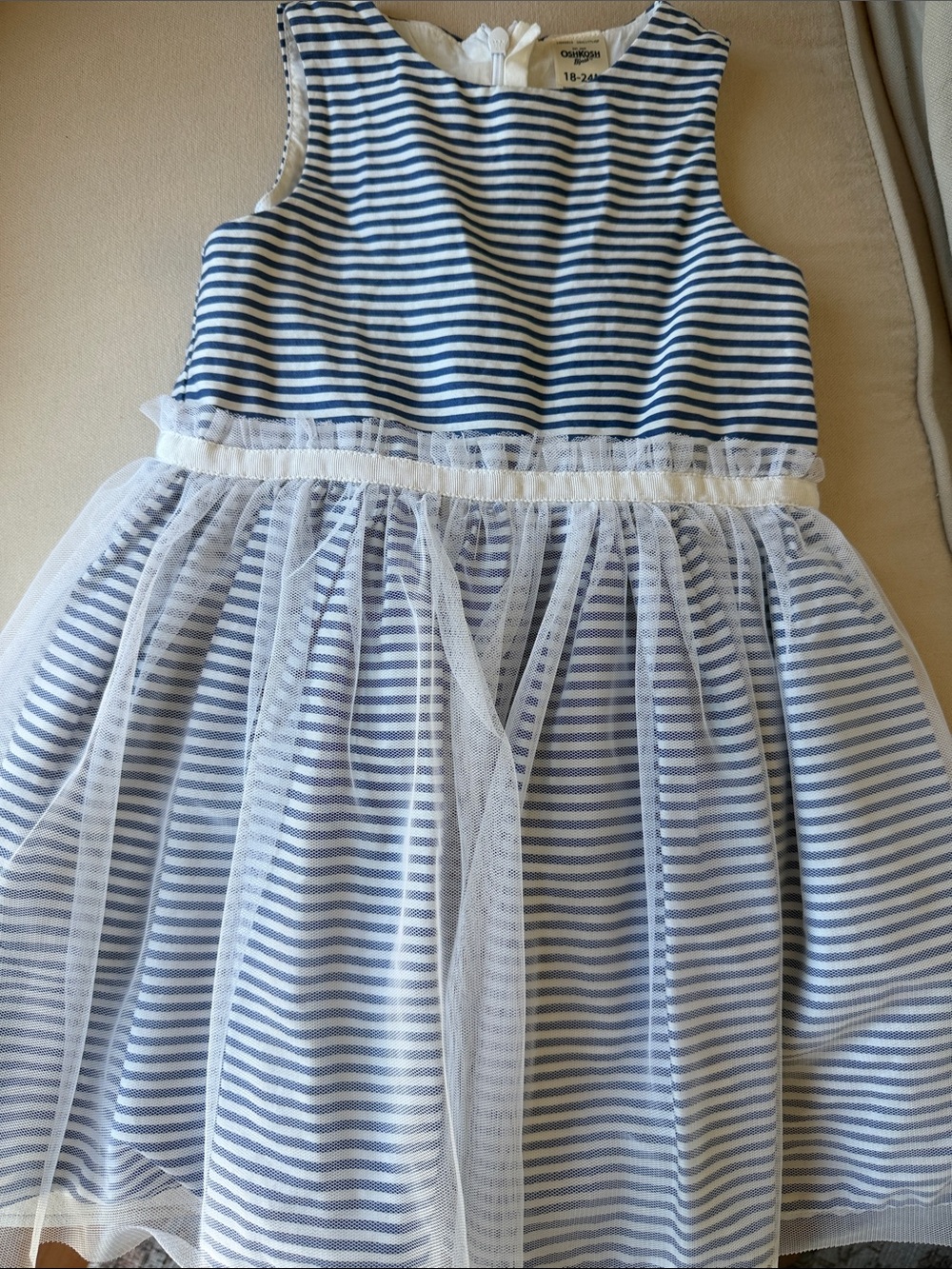 OshKosh B'gosh Blue and White Striped Tulle Dress